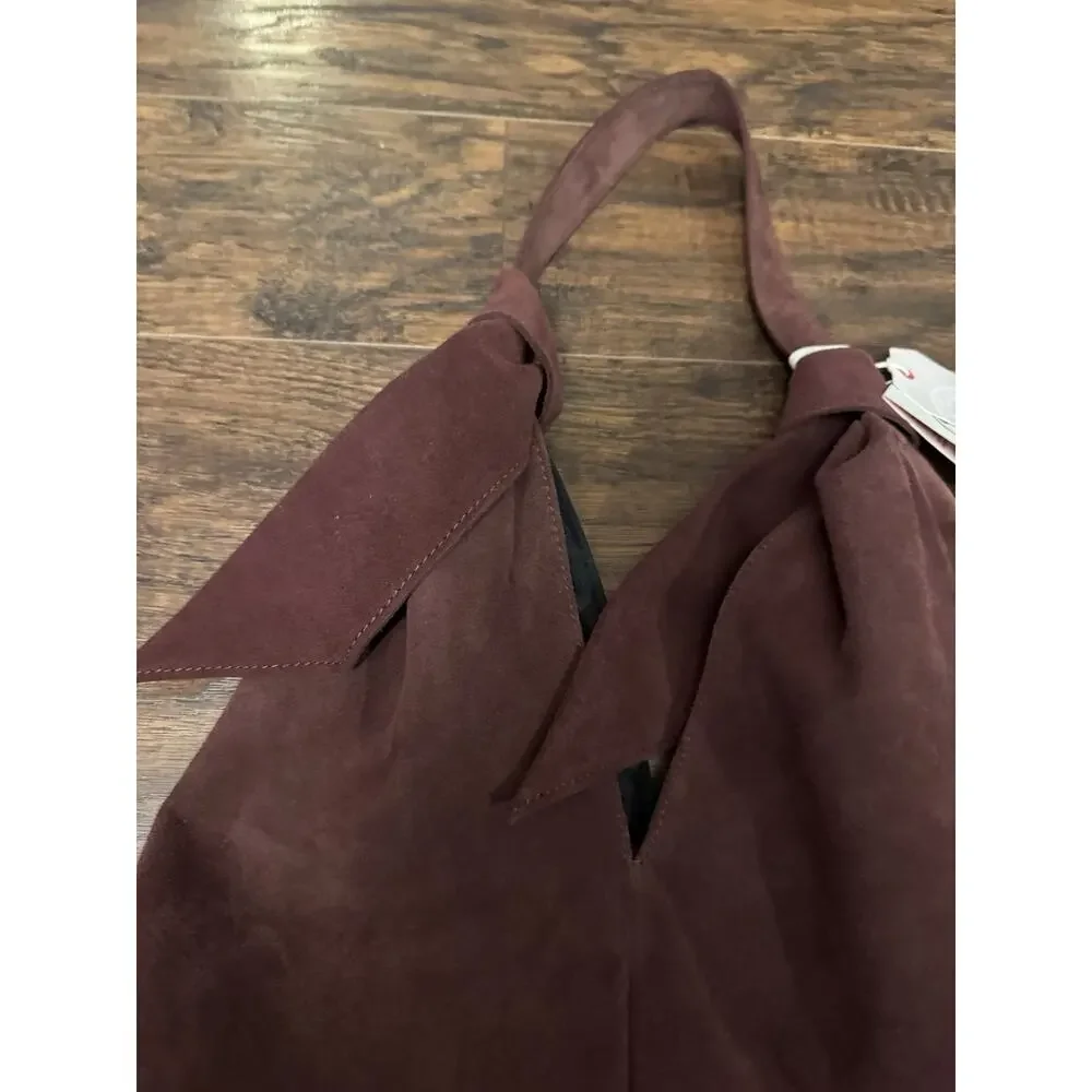 DIVINA FIRENZE suede double knot Hobo Shoulder Bag Wine